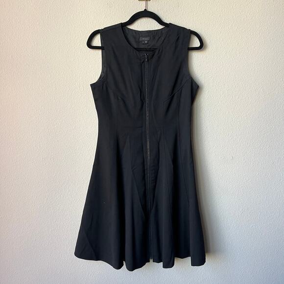 Theory Bonbi W Black Silk Zip Front Fit & Flare Mini Dress Size 6 - Picture 2 of 6